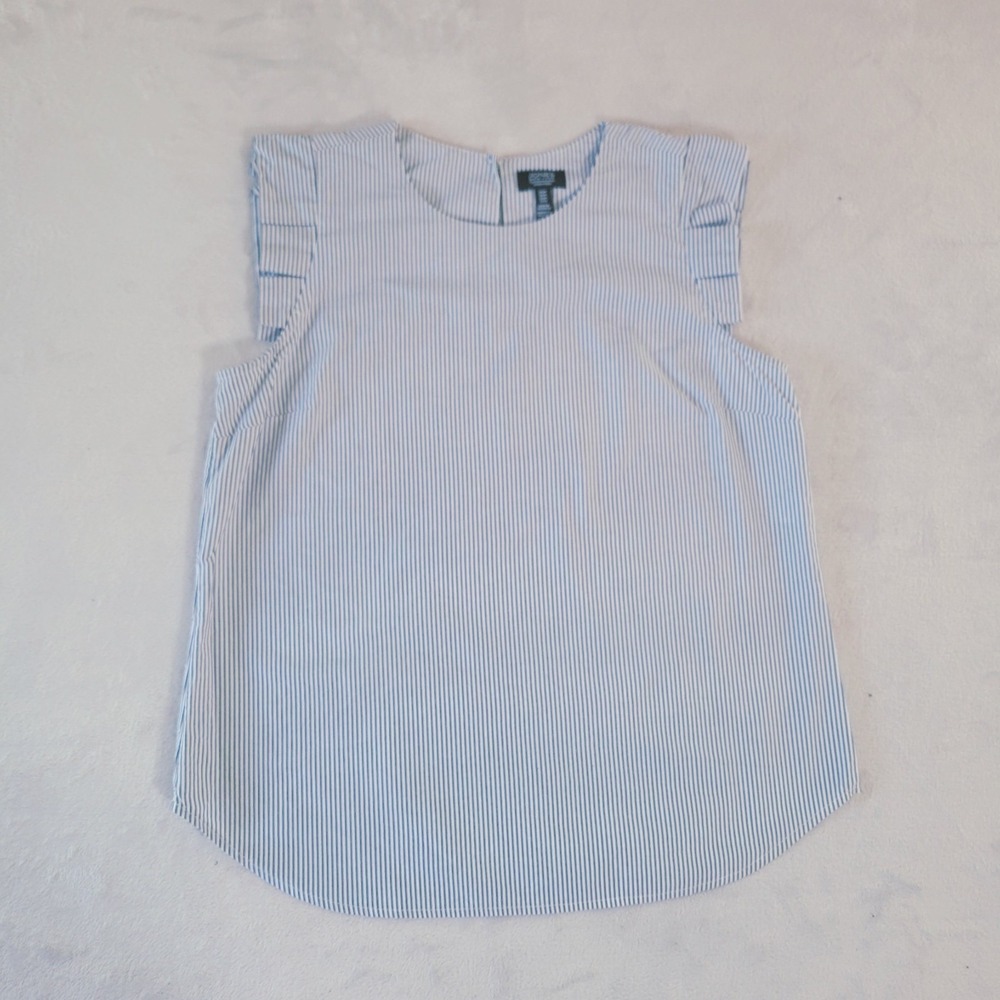 Jones New York Nautical Stripe Sleeveless‎ Top w/ Pleating Size M Blue White